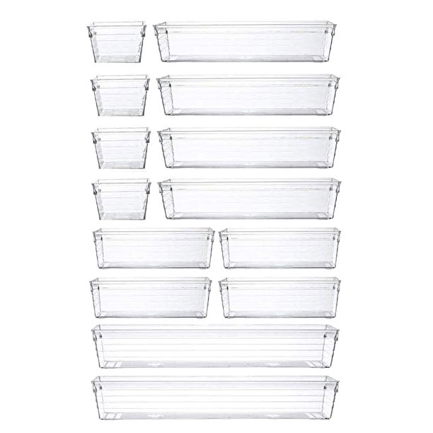 Jewelries and Gadgets Kitchen Utensils 14 PCS Clear Plastic Drawer Organizer Tray for Makeup Jewelries and Gadgets Kitchen Utensils 14 PCS Clear Plastic Drawer Organizer Tray for Makeup